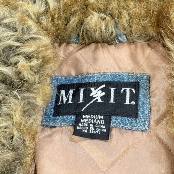 Penny Lane VTG Y2K MixIt Denim Jean Faux Fur Womens Hippie Coat Jacket Sz Medium - Picture 5 of 10